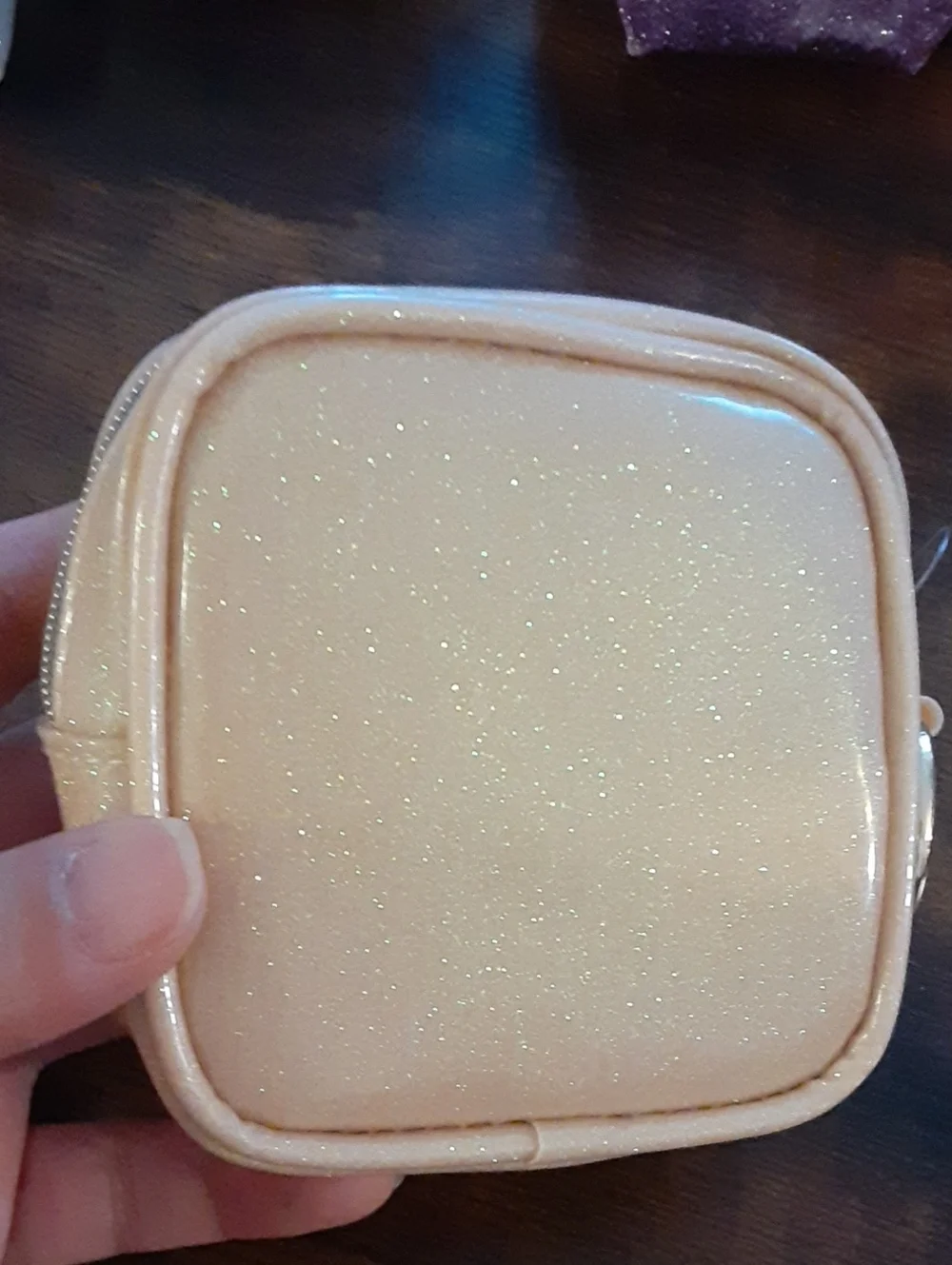Glittery Peach and Gold Square Cosmetic Case Key Chain